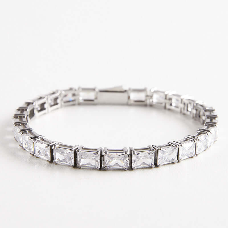 Stainless Steel Rectangular Zircon Tennis Bracelet