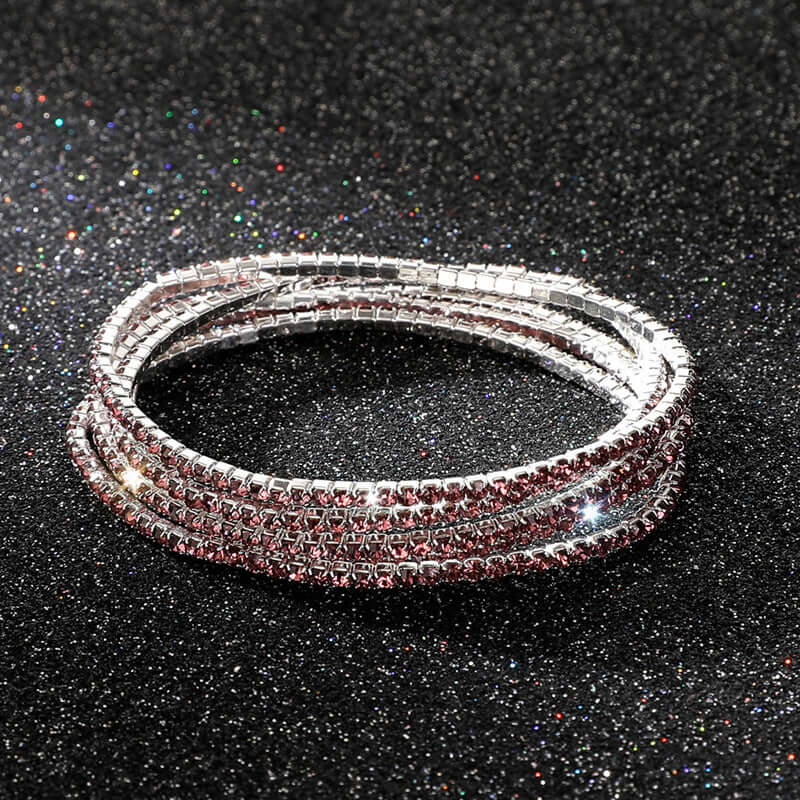 Diamond Embedded Stretch Bracelet 2mm Single Row Color