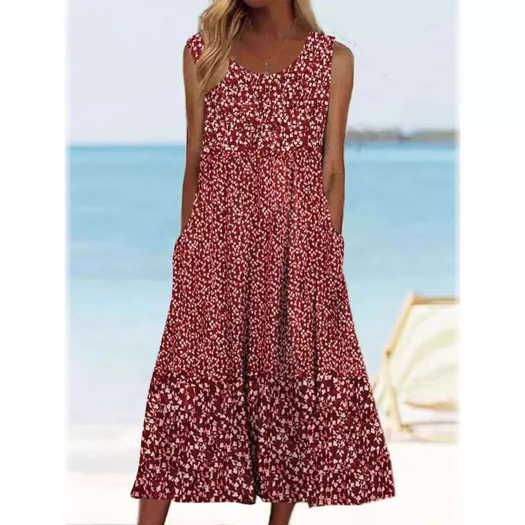 Women's 3D Floral Pattern Sleeve Mid Length Dress