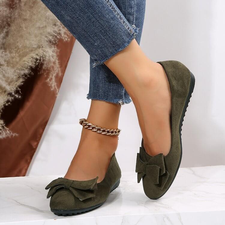 Plus Size Flat Casual Shoes Women's Suede Bow Round Head Gommino