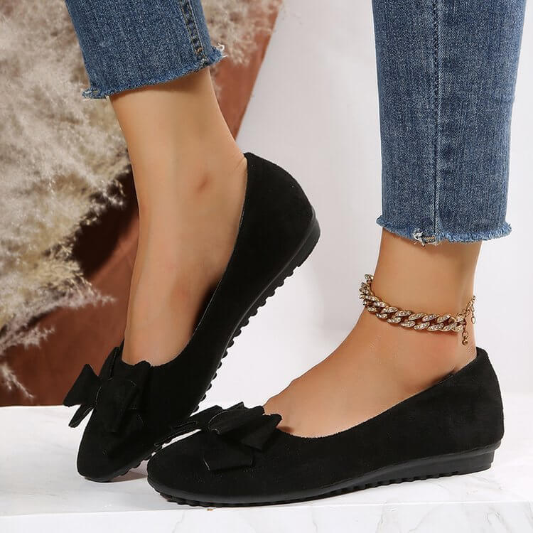 Plus Size Flat Casual Shoes Women's Suede Bow Round Head Gommino