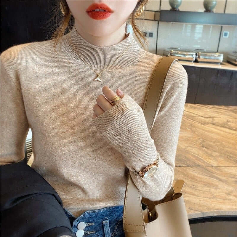 High Collar Inner Lining Bottom Sweater Slim Fit Fit Long Sleeved Sweater