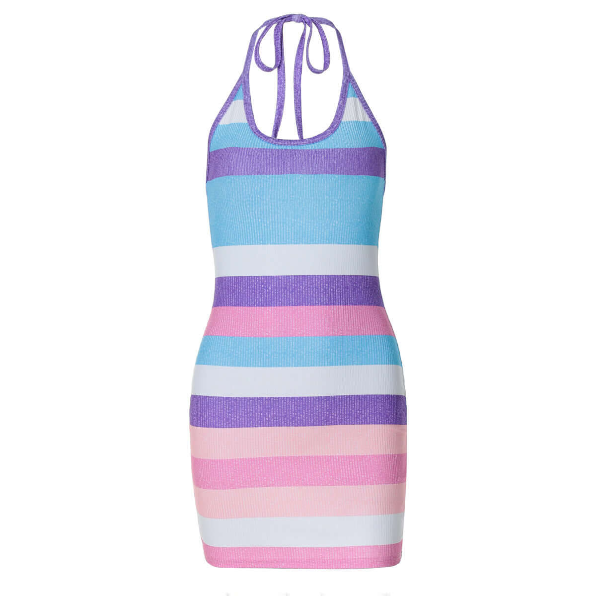 Stripes Printed Sexy Halter Backless Dress