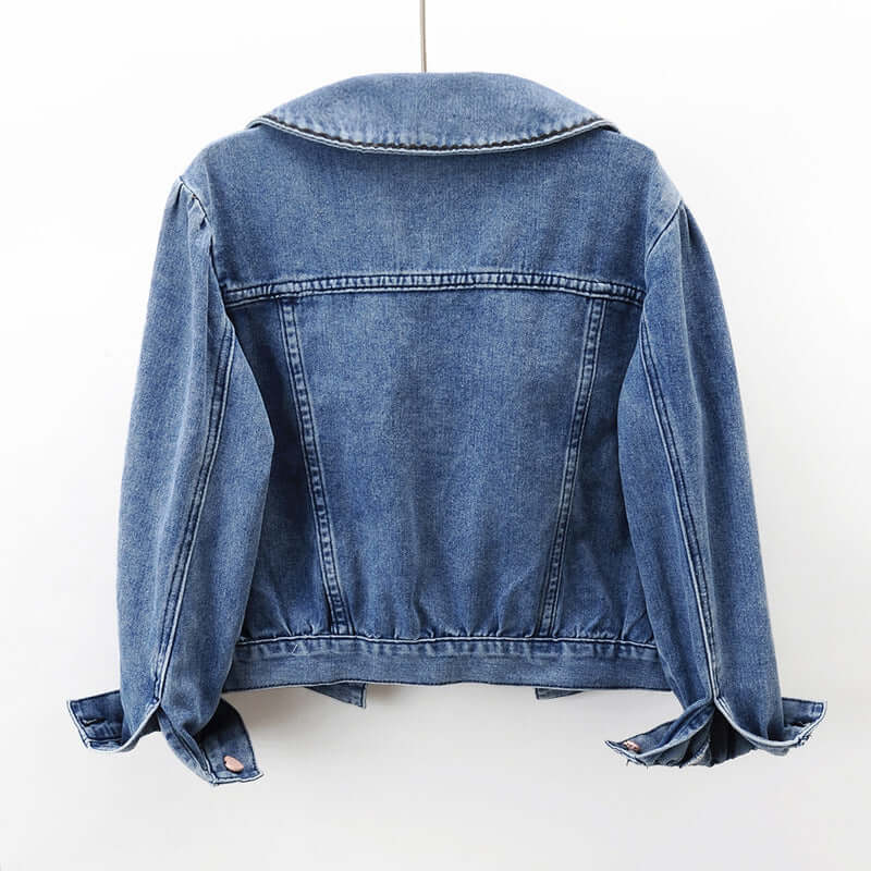 Doll Collar Bow Long Sleeve Denim Coat