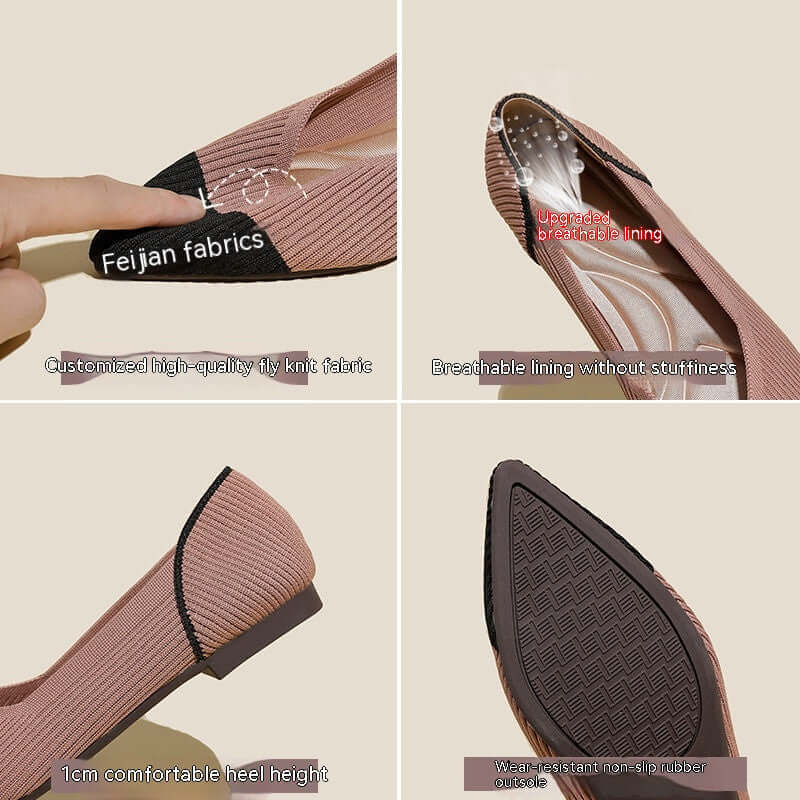 Pointed Toe Shallow Mouth Color Matching Flat Shoes