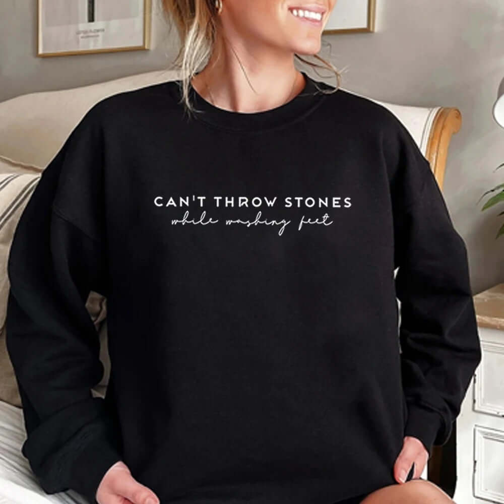 Women's Plain Slogan Floral Print Long Sleeve Pullover