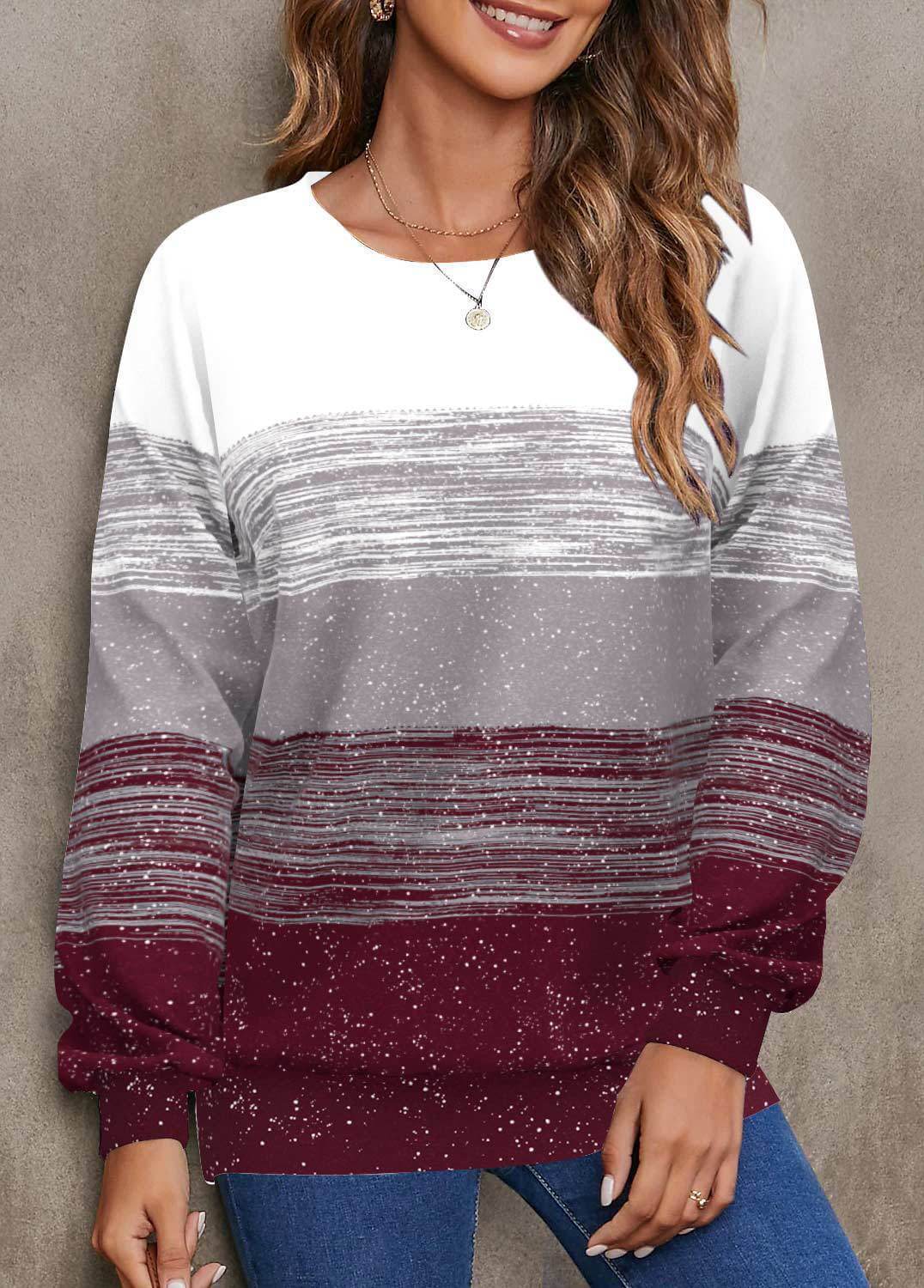 Women's Striped Long Sleeved Sweater