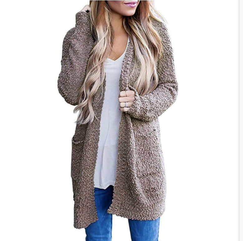 Knitwear Solid Color Fleece Double Pocket Cardigan Sweater