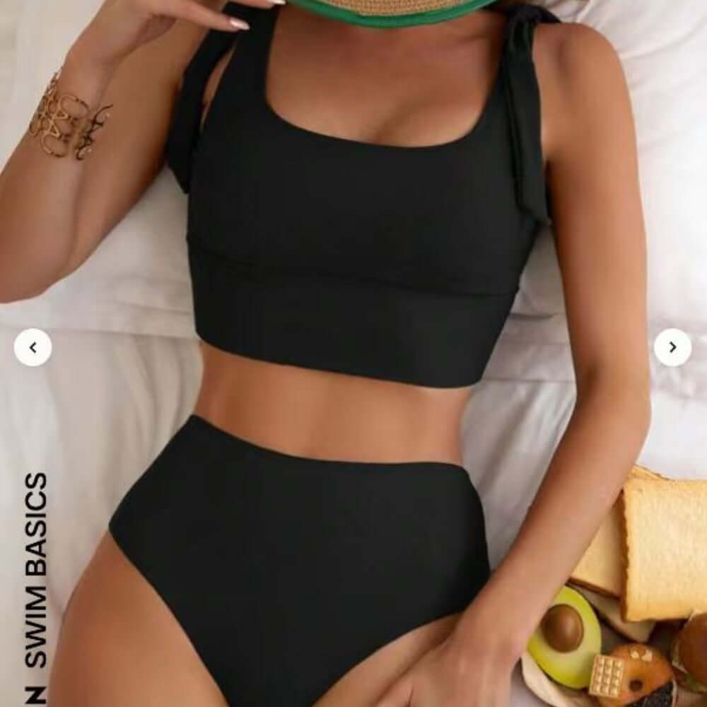 Solid Color Fashion Bikini High Top Sports Swimsuit