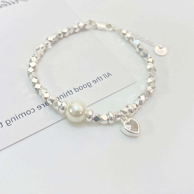 Broken Silver Heart Women's Fashionable Elegant Pearl Bracelet