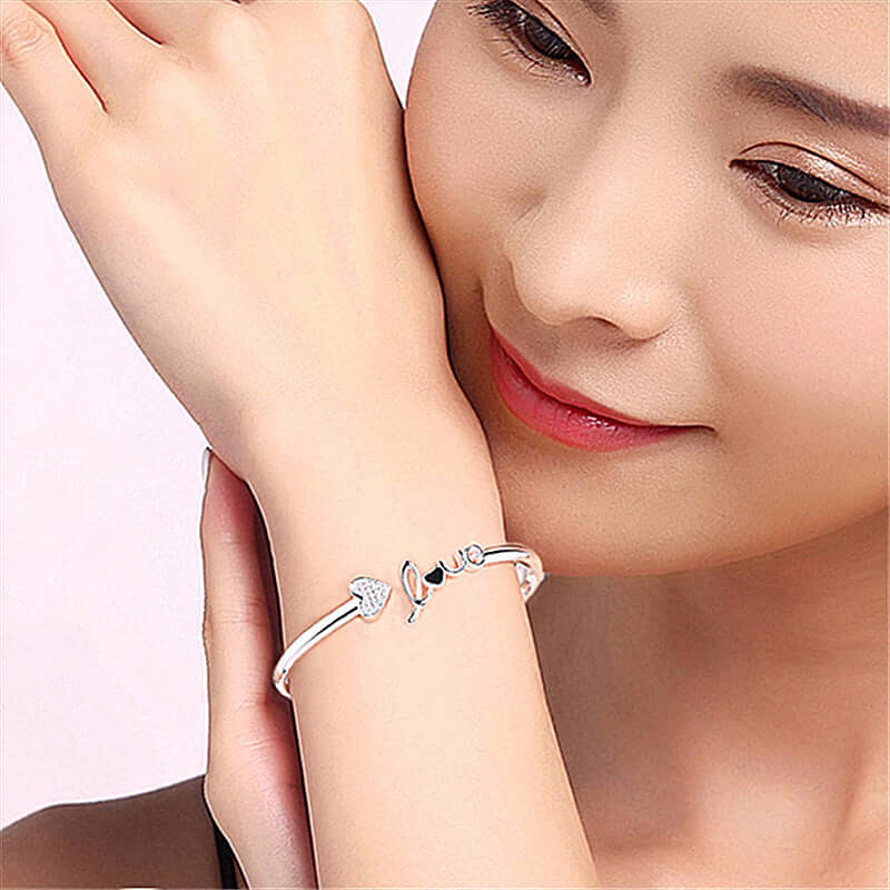 Heart Shaped Full Of Diamond Silver Plated Love Bracelet