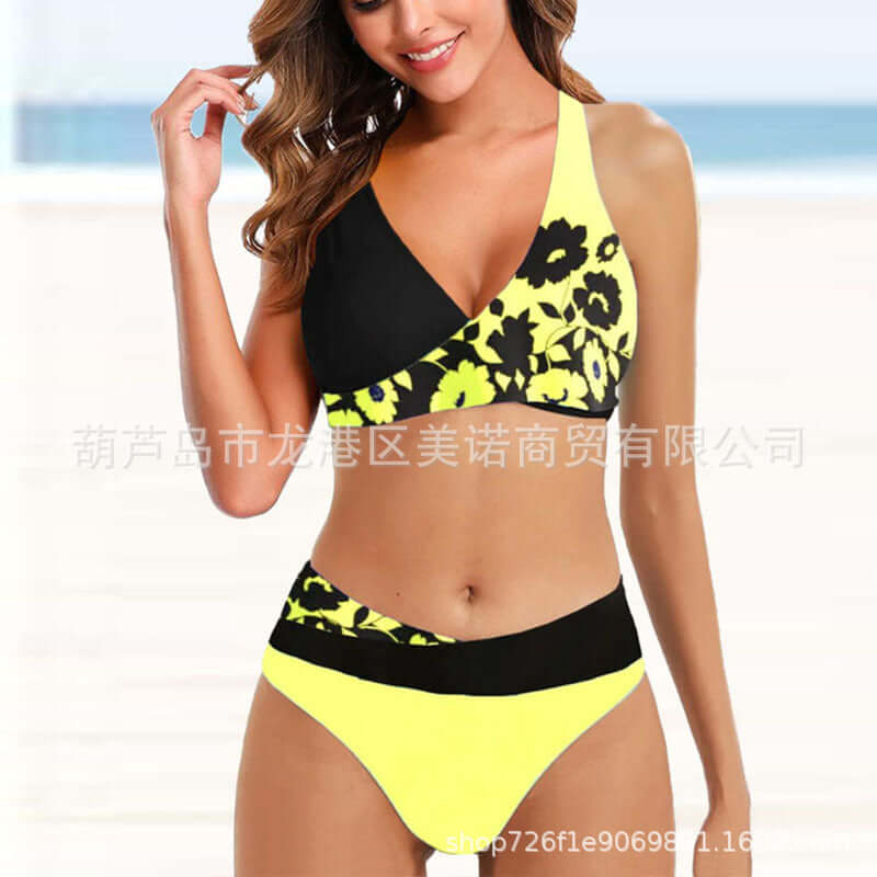 Swimsuit Women's Split Triangle Women's Halter Lace Up Bikini Print