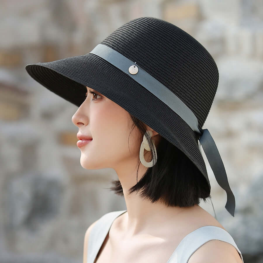 Encrypted Wide Brim Lace Up Sunproof Straw Hat Elegant