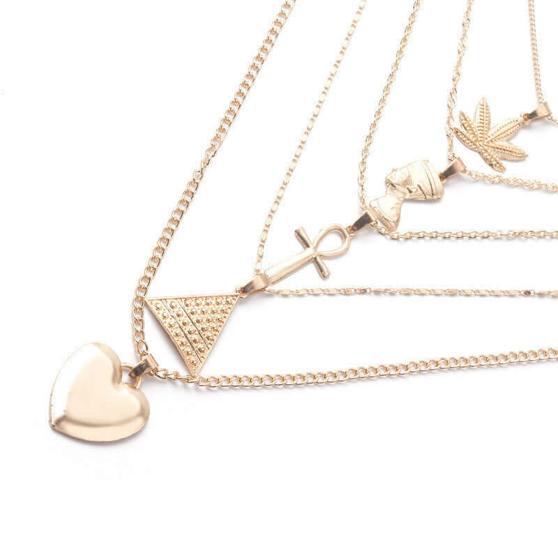 Cross Flower Multilayer Necklace Love Triangle Necklace