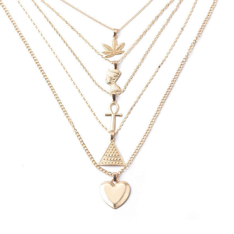 Cross Flower Multilayer Necklace Love Triangle Necklace