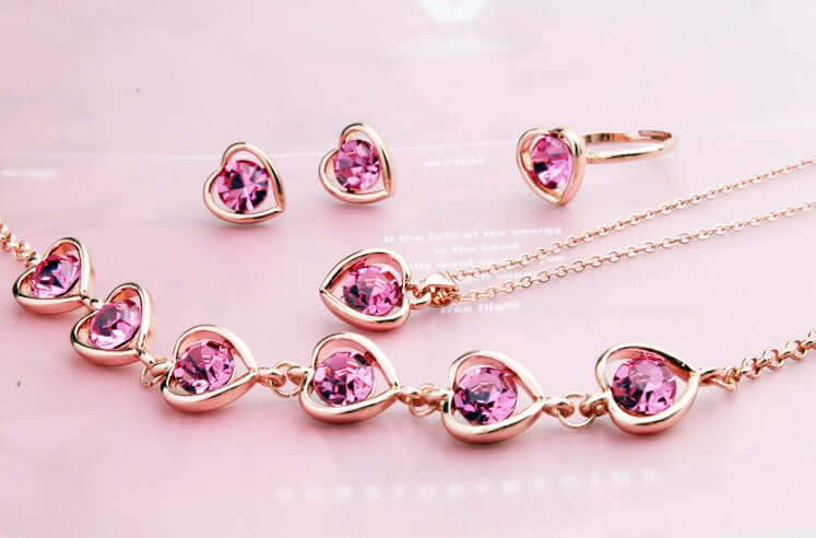 Conjunto de joyas con forma de corazón de melocotón