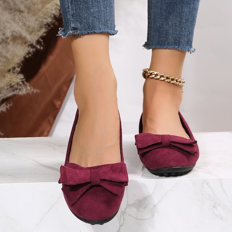 Plus Size Flat Casual Shoes Women's Suede Bow Round Head Gommino