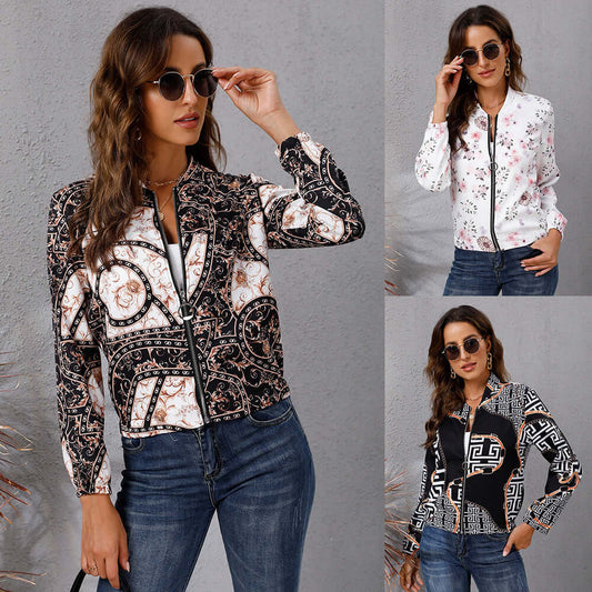 Autumn Women's Printed Long Sleeve Zipper Jacket