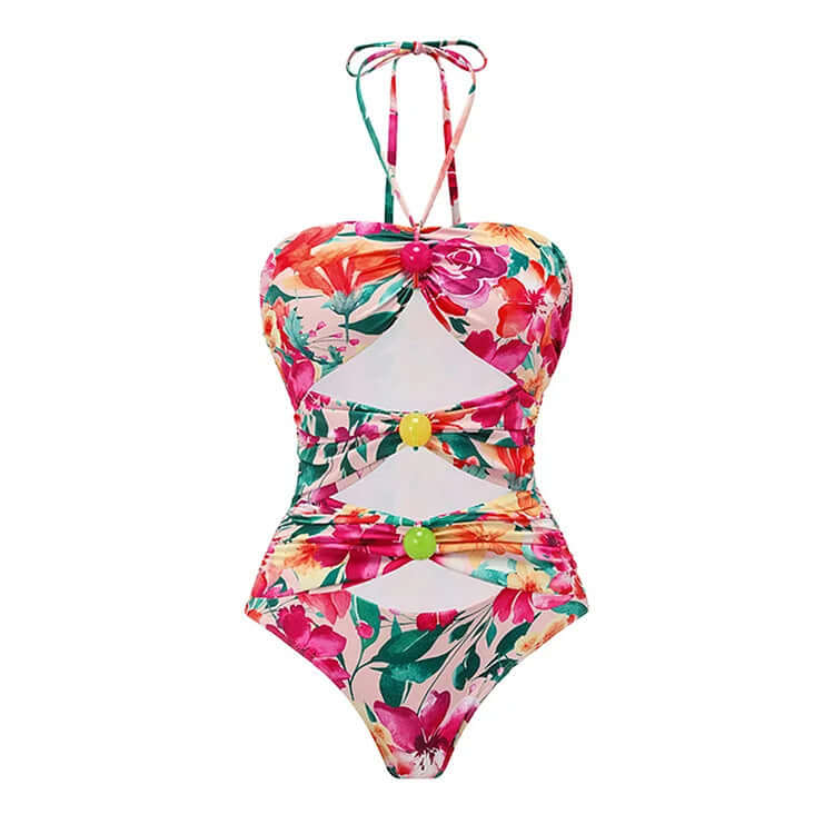 Flounced Backless Floral Beach Vacation Swimsuit Suit