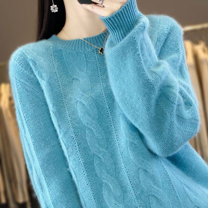 Women's Cable Knit Knitwear Top Pullover Solid Color Bottoming Sweater