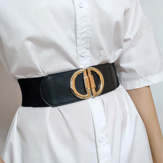 Elastic A Pair Of Buckles Wide Woman's Belt