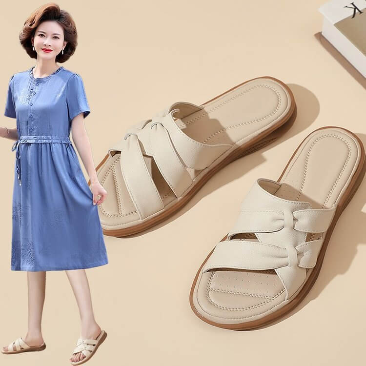 Summer Flat Plus Size Soft Bottom Non Slip Tendon Bottom Soft Leather Sandals