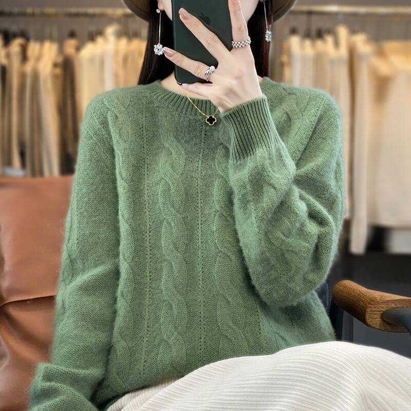 Women's Cable Knit Knitwear Top Pullover Solid Color Bottoming Sweater