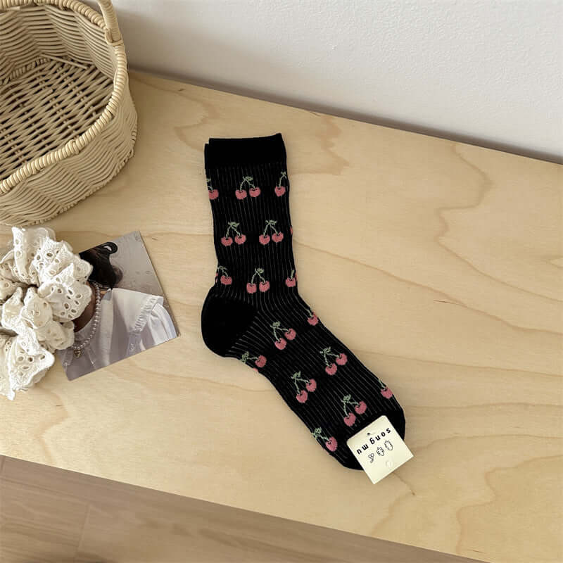 Mesh Sweet Floral Bow Mid-calf Length Loose Socks Breathable