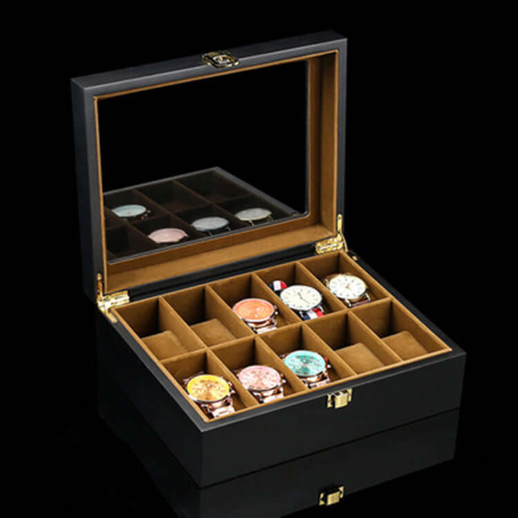 European Style Watch Storage Boxes Case Wood Black Mechanical Watch Display Organizer New Women Jewelry Gift Case Holder