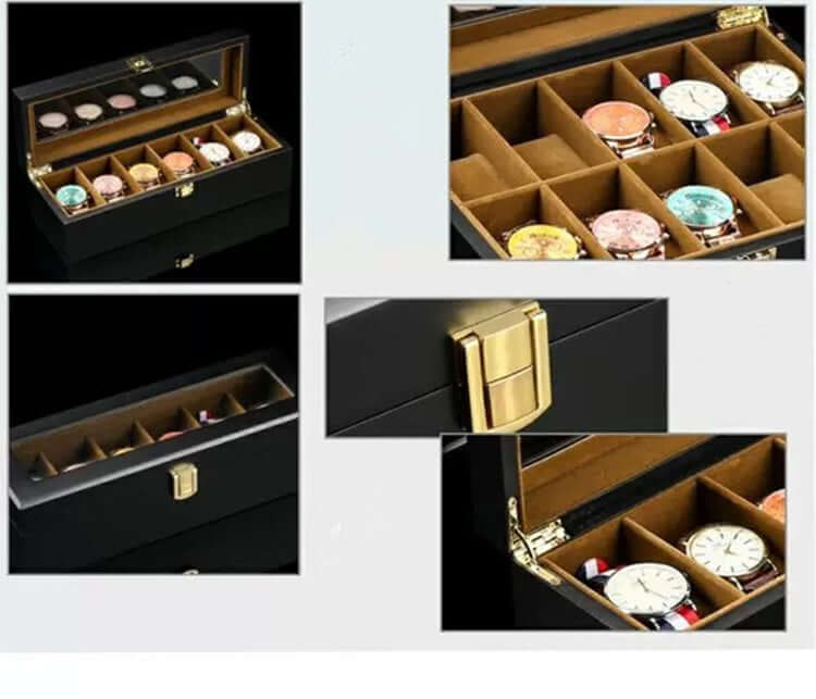 European Style Watch Storage Boxes Case Wood Black Mechanical Watch Display Organizer New Women Jewelry Gift Case Holder