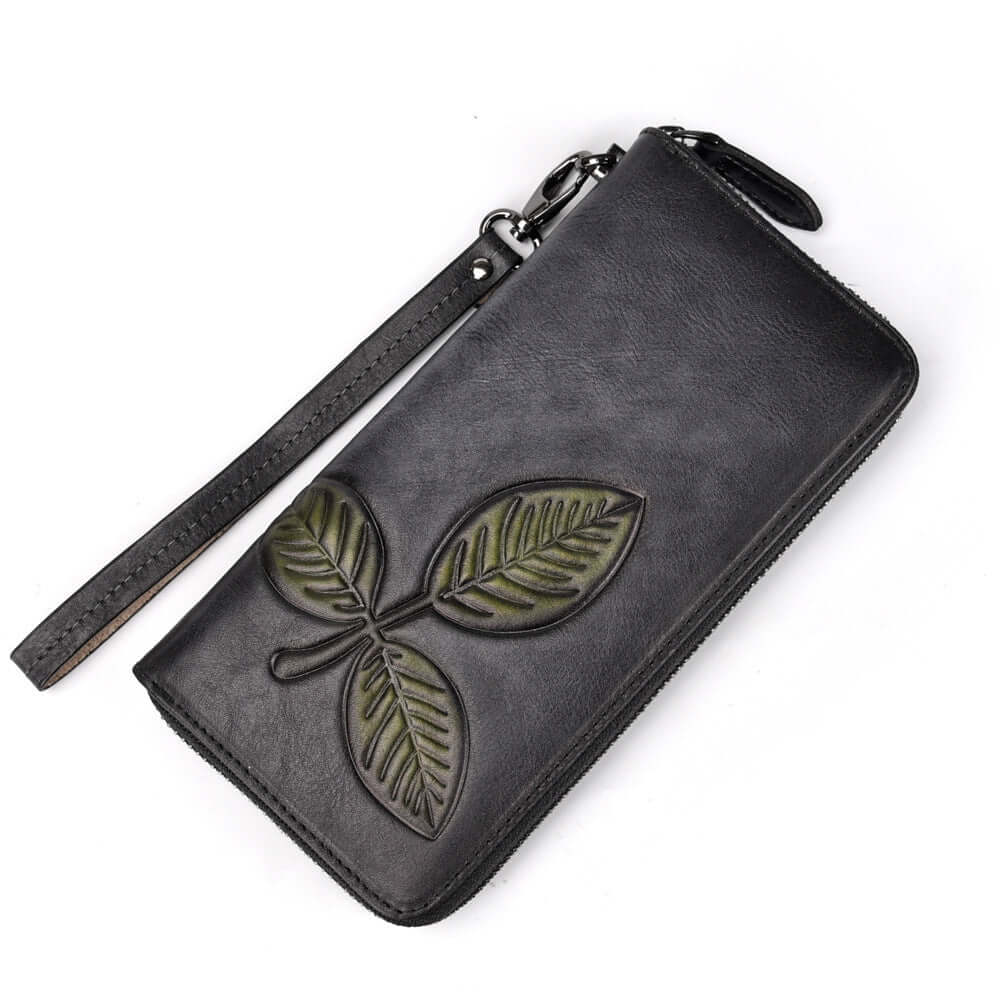 Tree Cream Leather Long Retro Chain Wallet