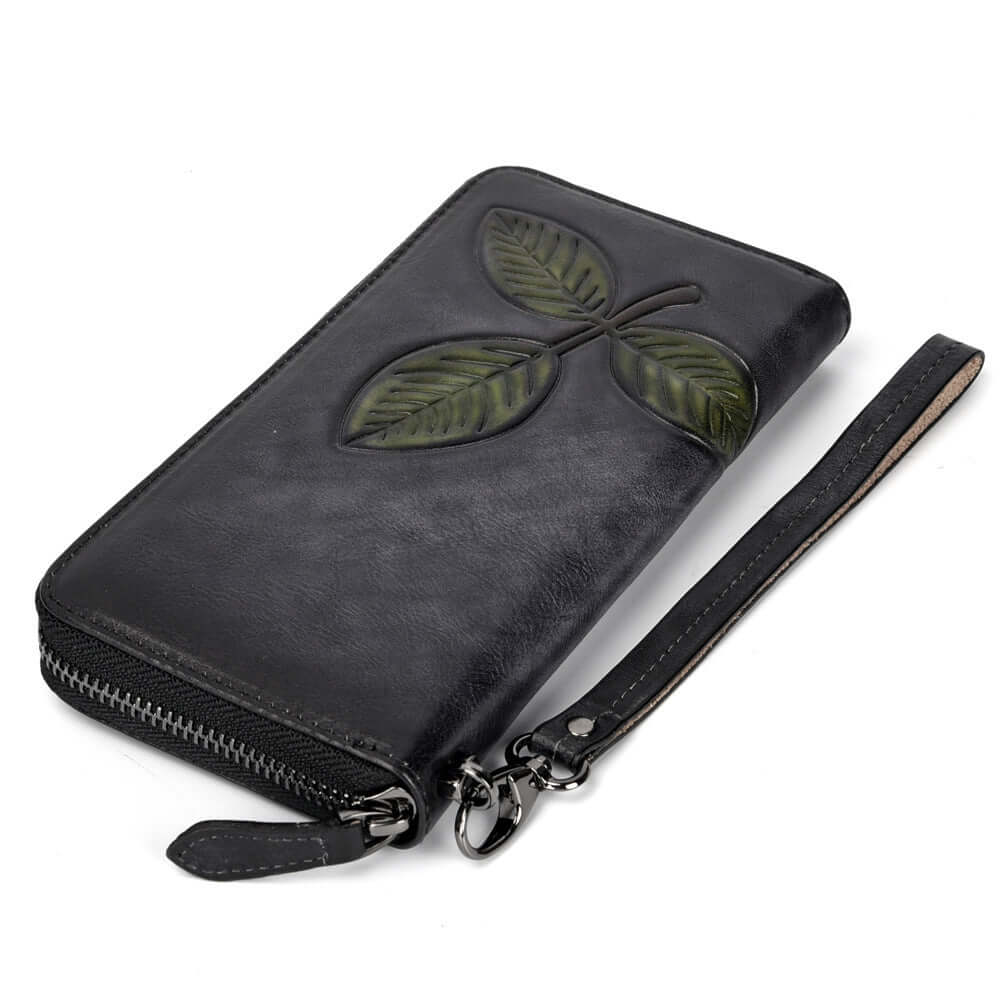 Tree Cream Leather Long Retro Chain Wallet