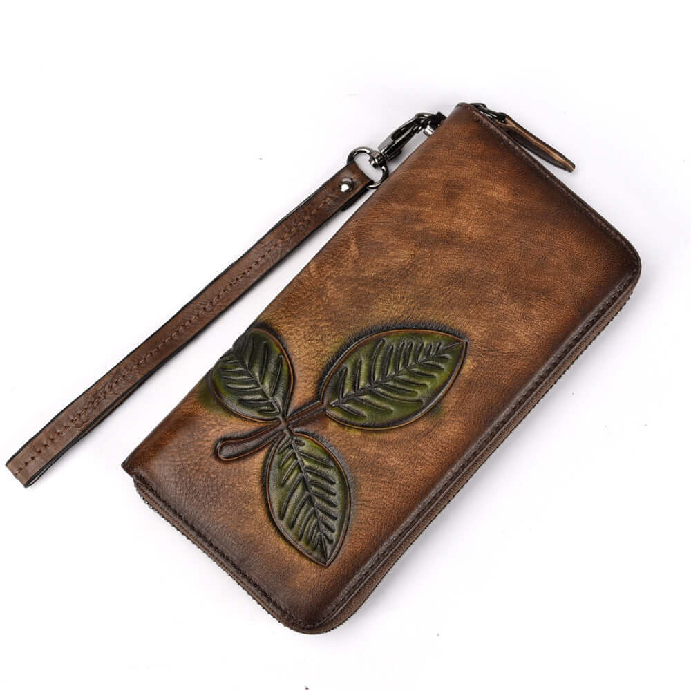 Tree Cream Leather Long Retro Chain Wallet