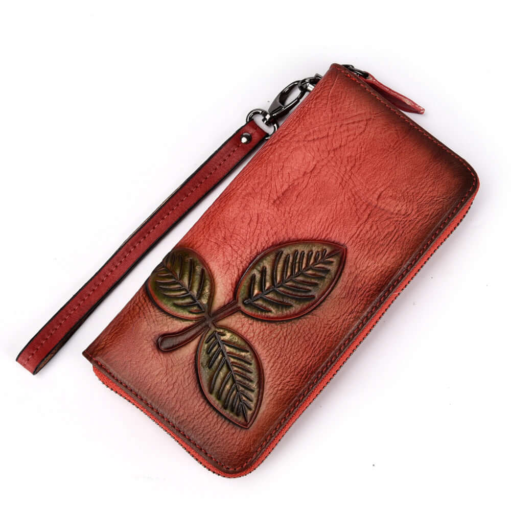 Tree Cream Leather Long Retro Chain Wallet