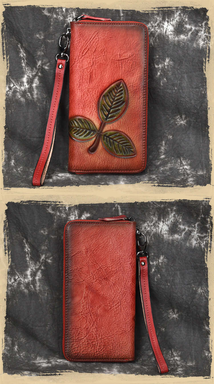 Tree Cream Leather Long Retro Chain Wallet