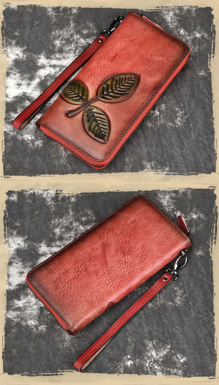 Tree Cream Leather Long Retro Chain Wallet