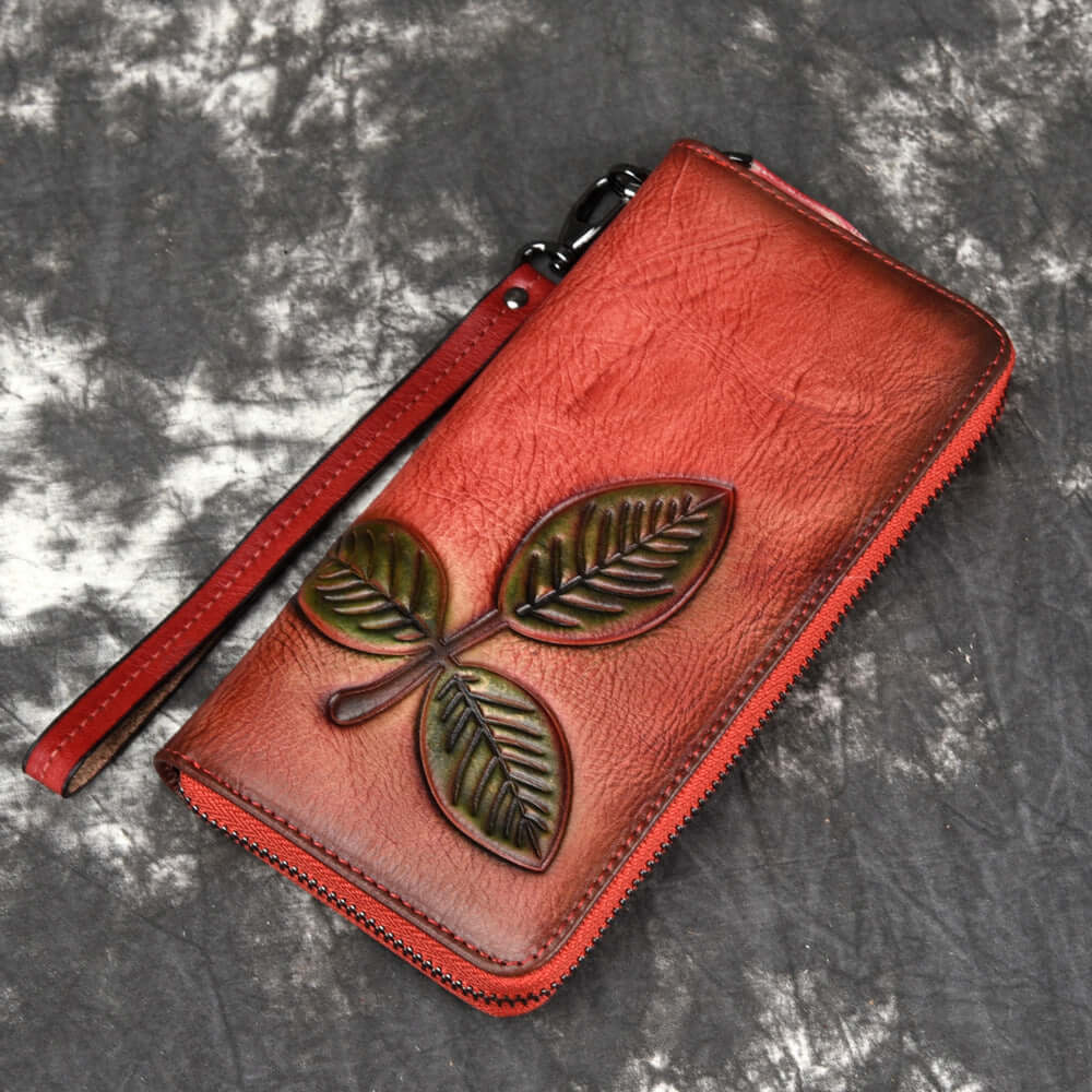 Tree Cream Leather Long Retro Chain Wallet