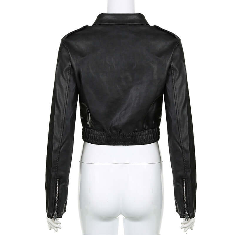 Women's Retro Hong Kong Style Lapel Leather Jacket