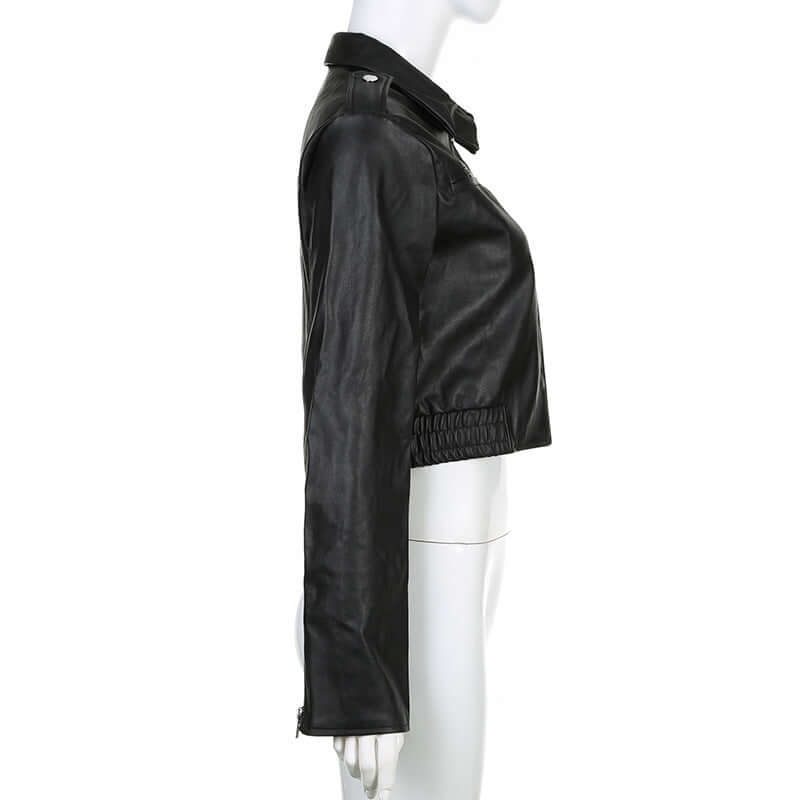 Women's Retro Hong Kong Style Lapel Leather Jacket