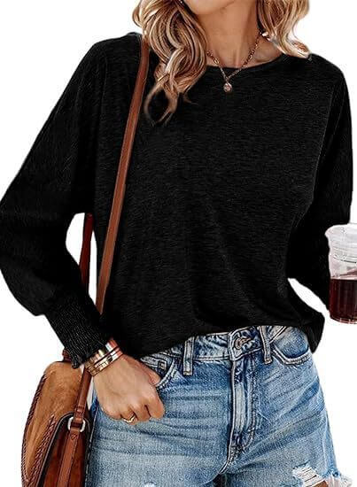 Blusa informal holgada de manga larga con cuello redondo para mujer a la moda