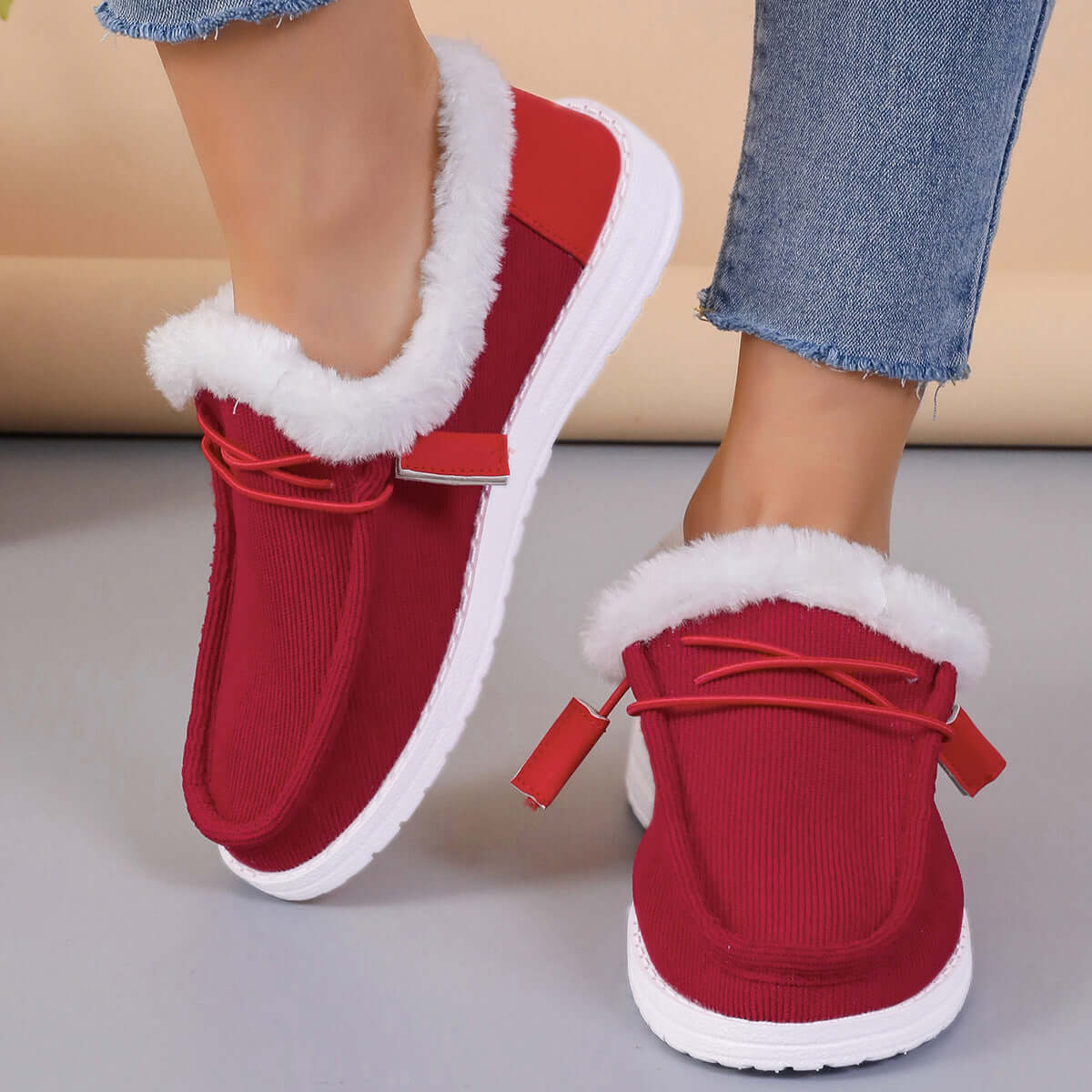 Women's Round Head Lace Plus Velvet Warm Slippers