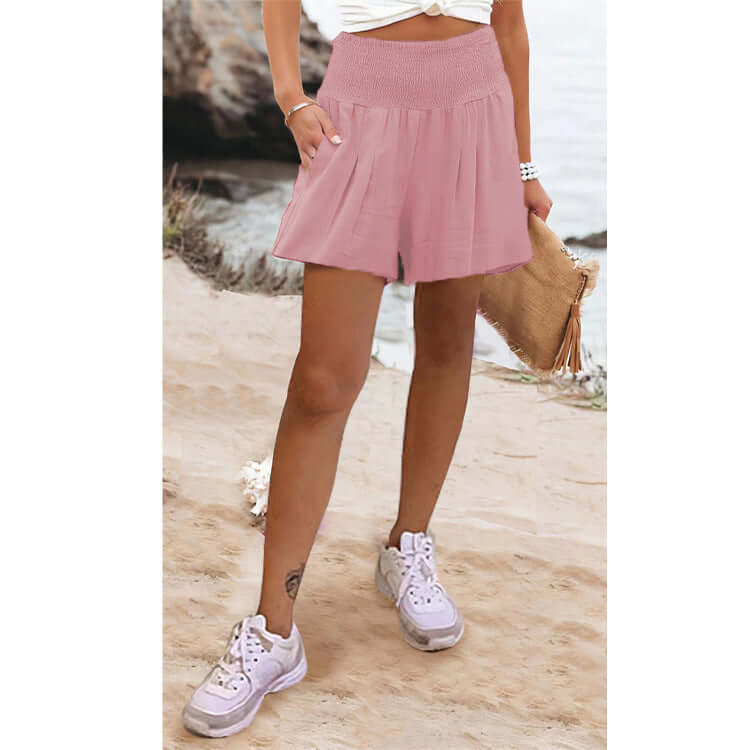 Solid Color High Waisted Casual Shorts