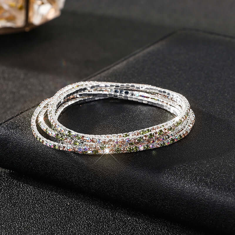 Diamond Embedded Stretch Bracelet 2mm Single Row Color