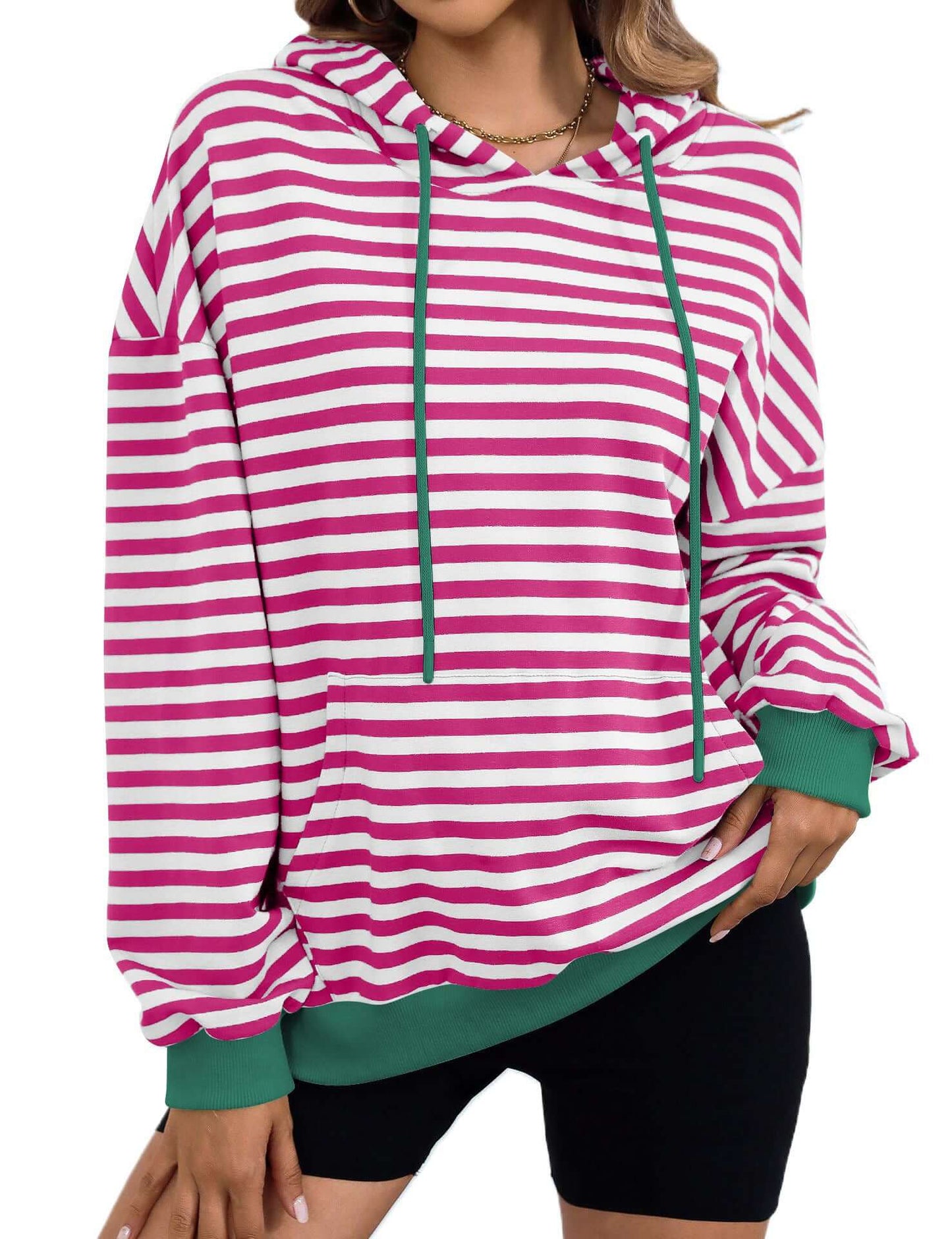 Sudadera con capucha informal holgada a rayas para mujer