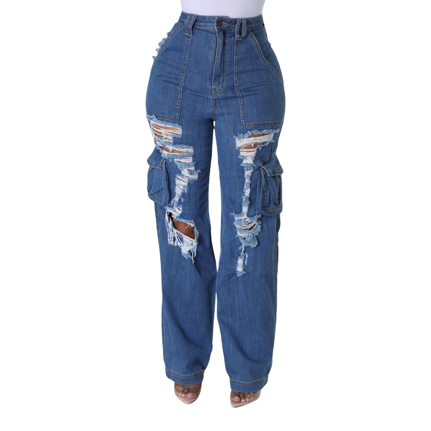 Women's Multi Bag Ripped Stretch Jeans