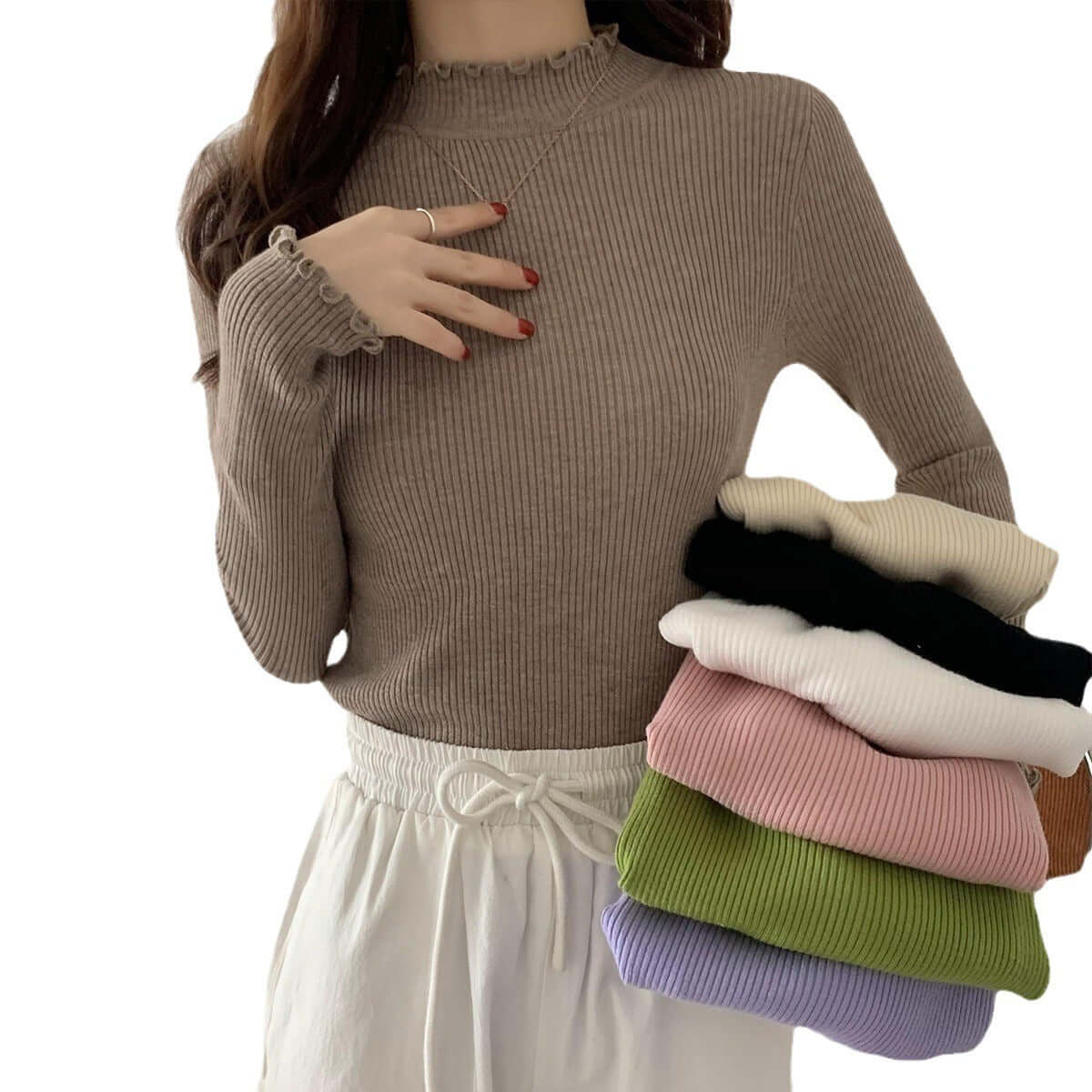 High Collar Inner Lining Bottom Sweater Slim Fit Fit Long Sleeved Sweater