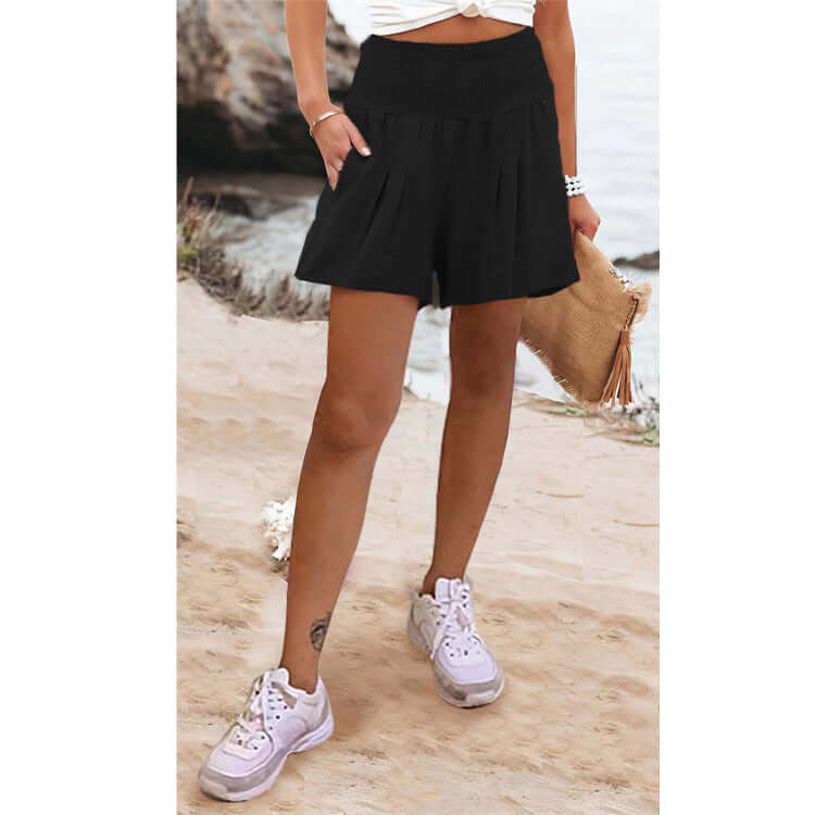 Solid Color High Waisted Casual Shorts