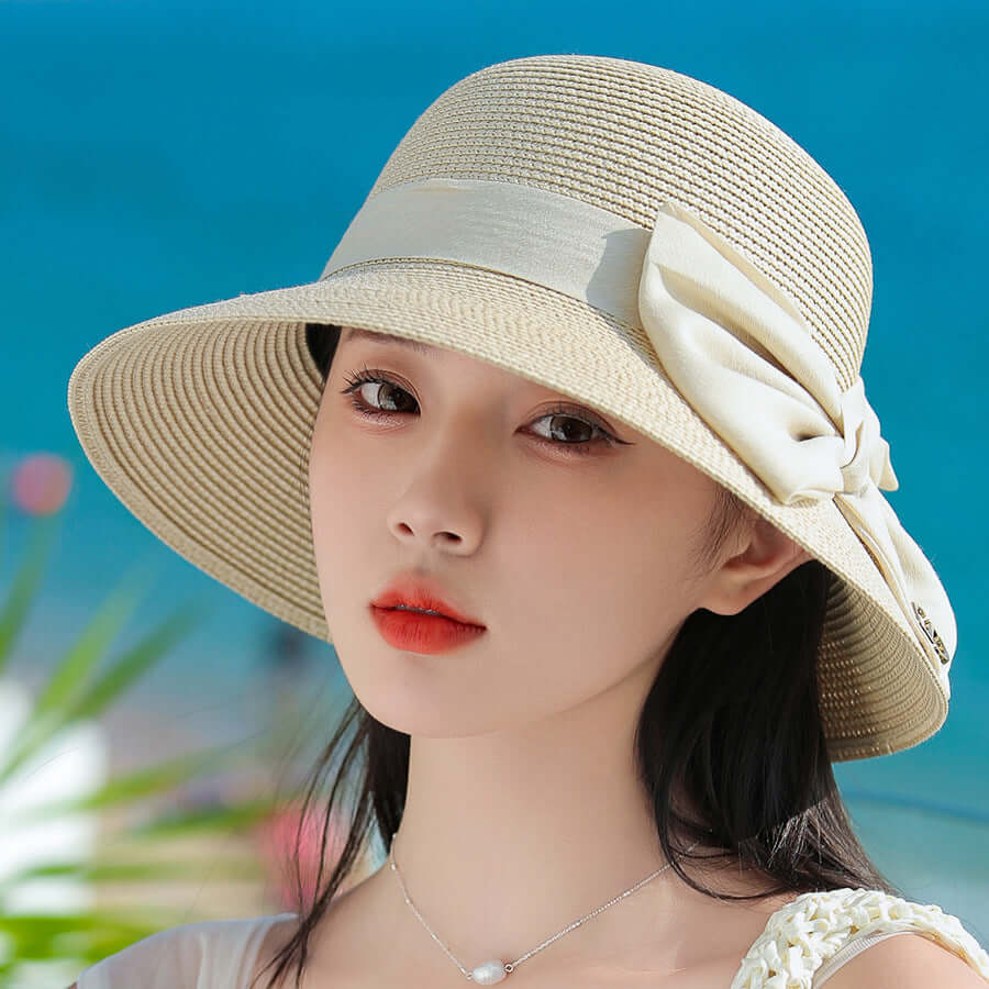 Light Luxury High End Encryption Straw Summer Wide Brim Show Face Small Temperament Sun Hat