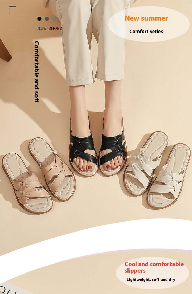 Summer Flat Plus Size Soft Bottom Non Slip Tendon Bottom Soft Leather Sandals