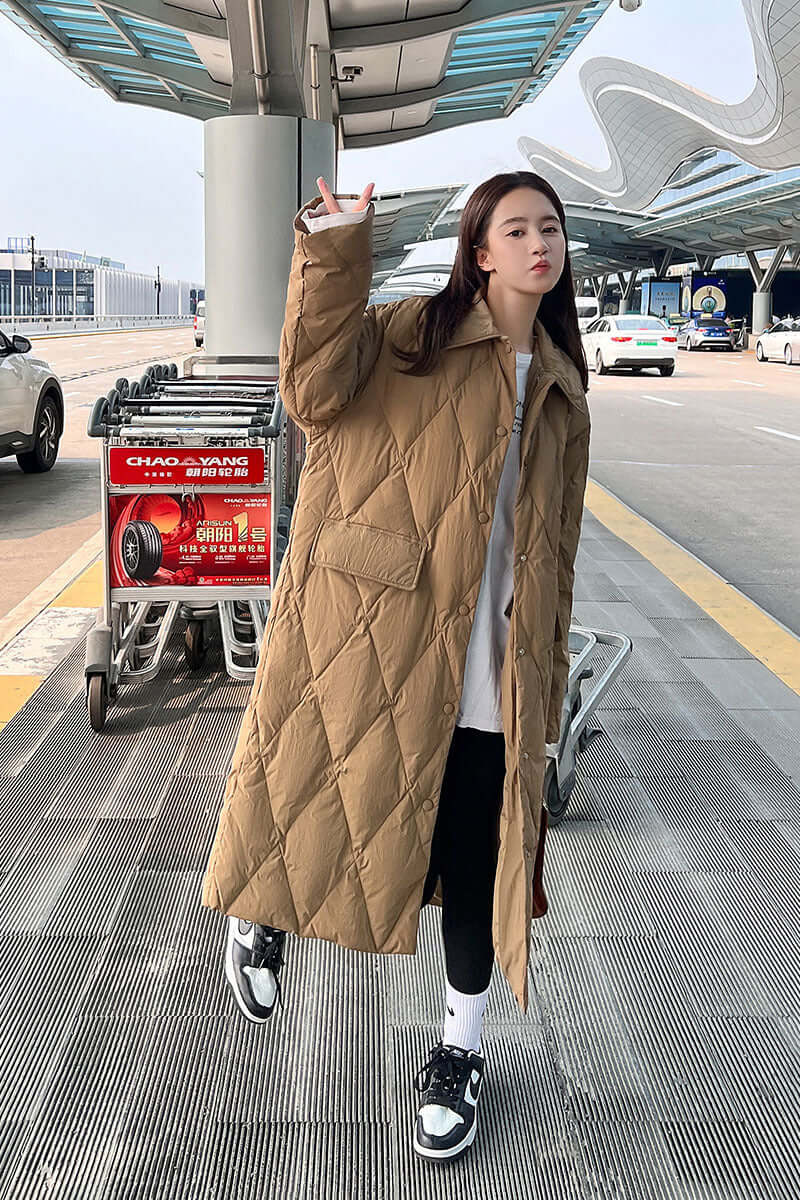 Women's Mid Length Loose Diamond Lattice Overknee Thickened Coat